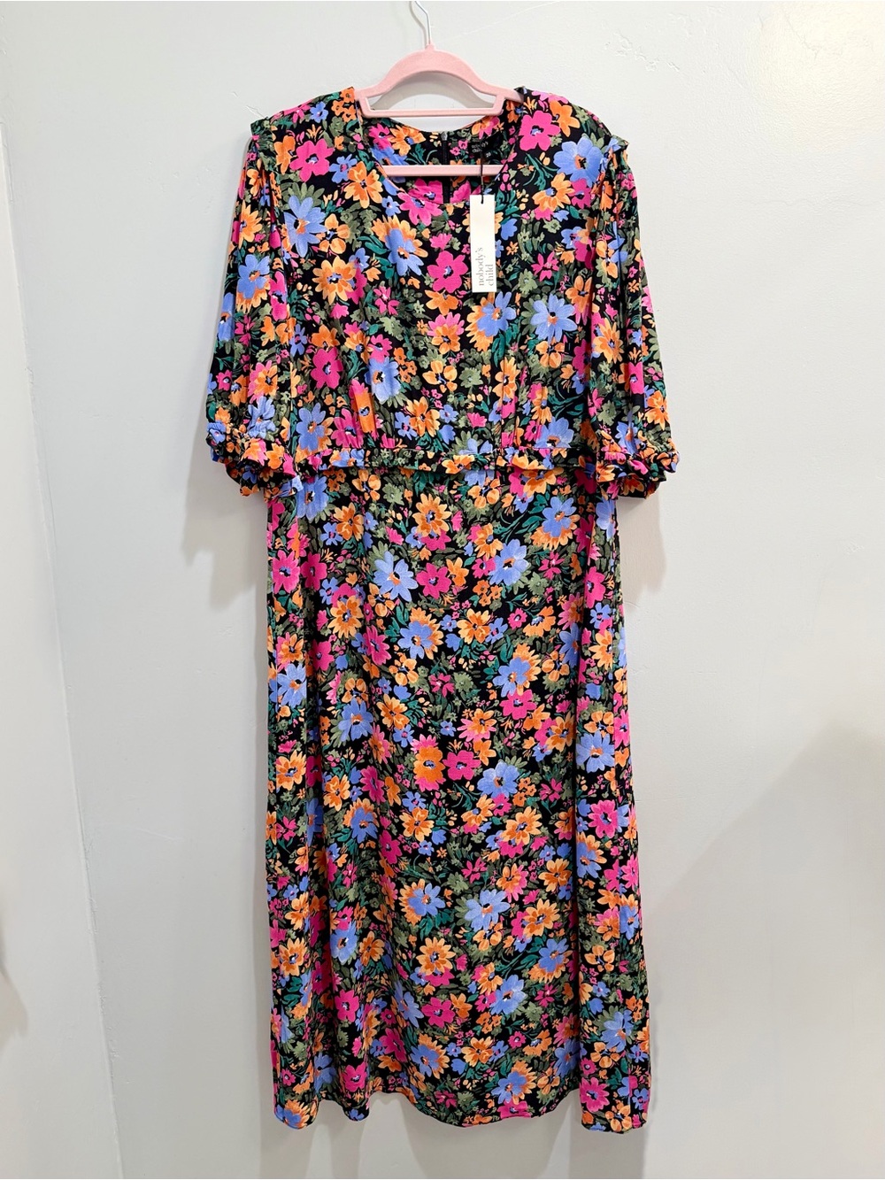 Nobody’s Child Plus Felicia Bold Floral Print Midi Dress Black Puff Sleeve US 16 - Picture 3 of 11